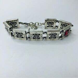 BRIGHTON Go Red Women Silver Square Charm Bracelet